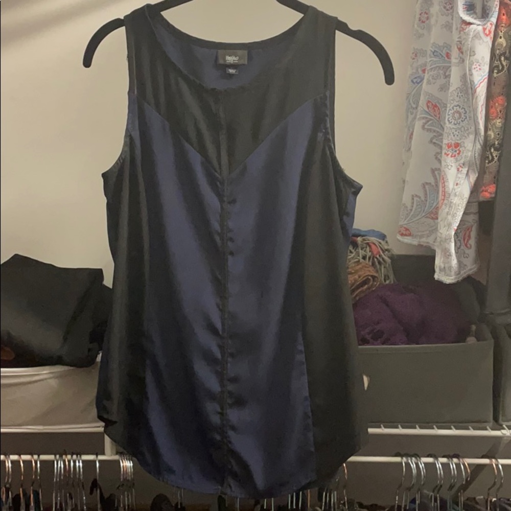 Navy/Black Tank, Sheer Detail, Sweetheart Neckline